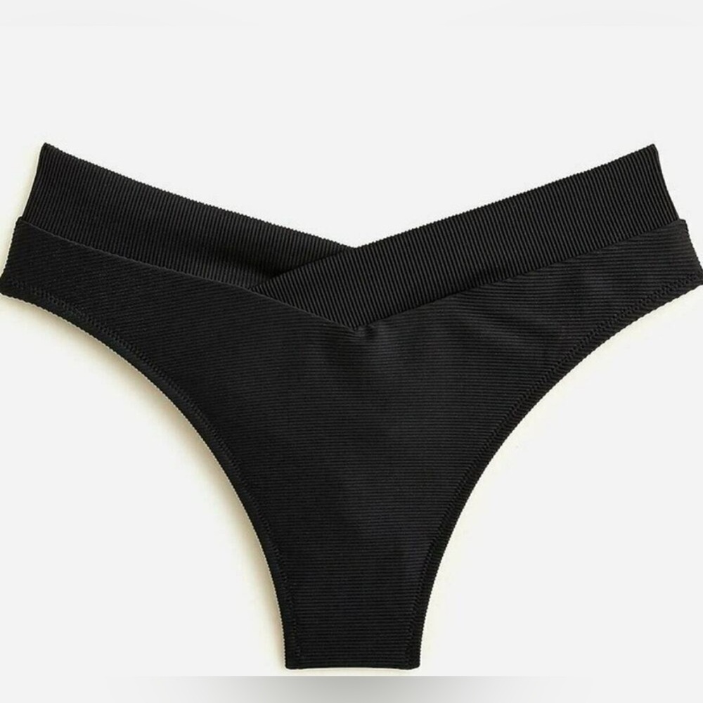 J. Crew Black Ribbed Cross Front Cheeky Bikini Bottom Womens Size 3X Plus NWT